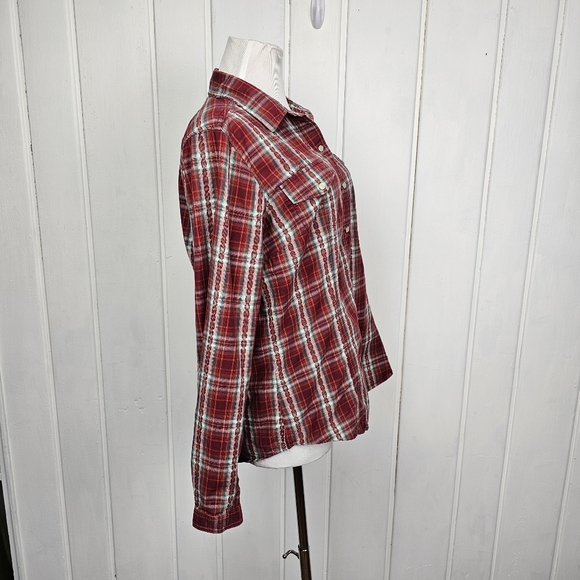 Woolrich Western Red Plaid Long Sleeve Snap Button Down Top Women's Large - Picture 7 of 12